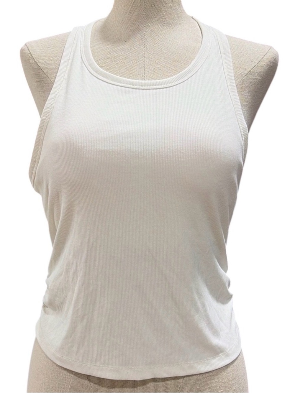 Outdoor Voices White Ribbed Ruched Tank Top